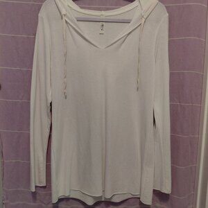 Long Sleeve V-Neck with Hood and Drawstrings